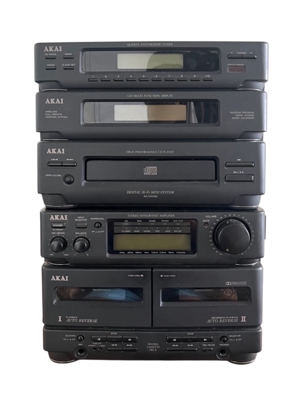 AKAI AC-MX102 Stereo Double Cassette Receiver and CD Player For Parts Vintage